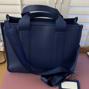 Steve Madden Navy Blue Tote Bag with Detachable Strap; Card Wallet; Key Chain